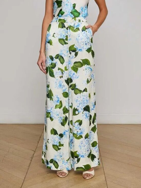 L'AGENCE Pants - NWT | L'AGENCE Cream Wide-Leg Floral Pants Hydrangea Print Size 10 N